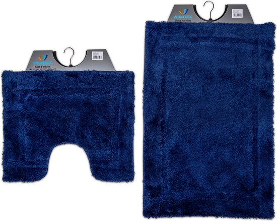Wicotex - Badmat set met Toiletmat - WC mat met uitsparing Blauw uni - Antislip onderkant