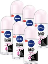 NIVEA Invisible For Black & White Clear Anti-Transpirant Deodorant Roller - Geen witte of gele strepen - Beschermt 48 uur - 6 x 50 ml
