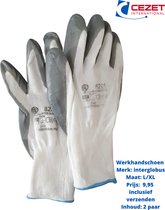 Werkhandschoen - maat L/XL - met nitrile coating - grijs/wit - inhoud: 2 paar- waterdicht - anti slip/grip