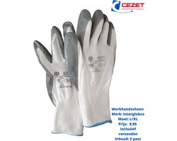 Werkhandschoen - maat L/XL - met nitrile coating - grijs/wit - inhoud: 2 paar- waterdicht - anti slip/grip