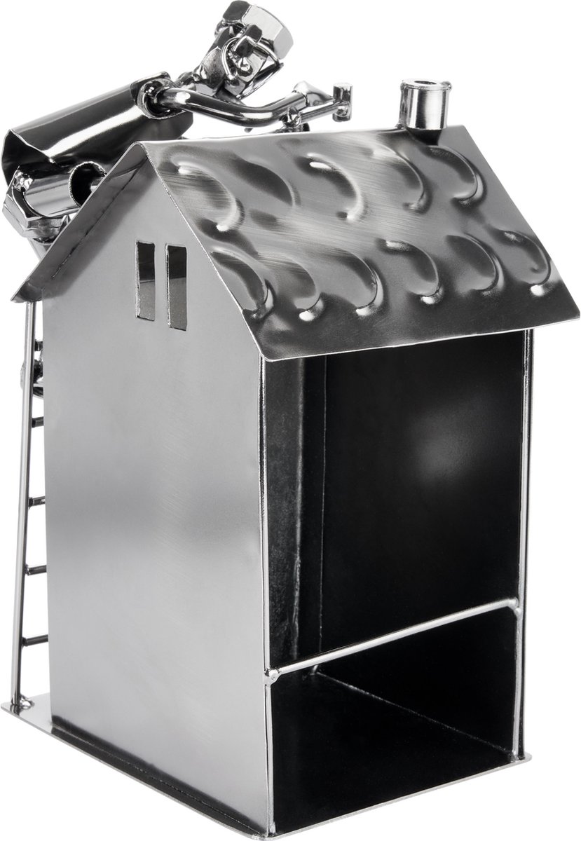 BRUBAKER Schroef Figuur Huis met Rooier - Zilveren ijzeren figuur Metal Man - Handgemaakte metalen figuur Huis Bouw Gift voor Timmerman Ambachtsman Home Builder