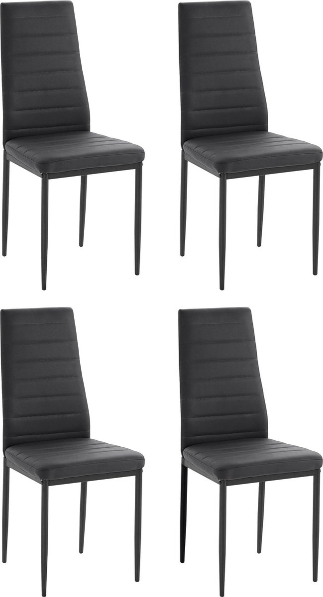 Notio Living Sandy-Eetkamerstoel - Zwart PU - Set van 4