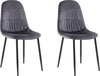 Set van twee grijze fluwelen eetkamerstoelen met ruches op de rugleuning.