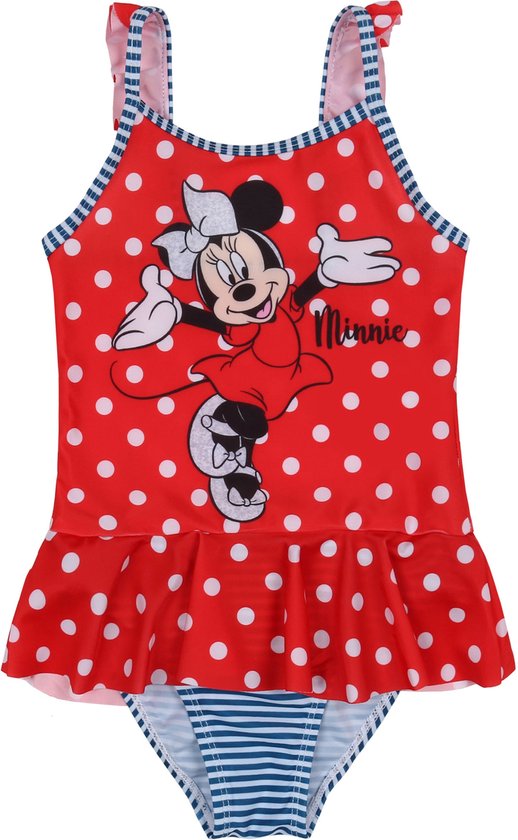 DISNEY Minnie Mouse - Meisjesbadpak, zwempak met rode stippen / 116-122