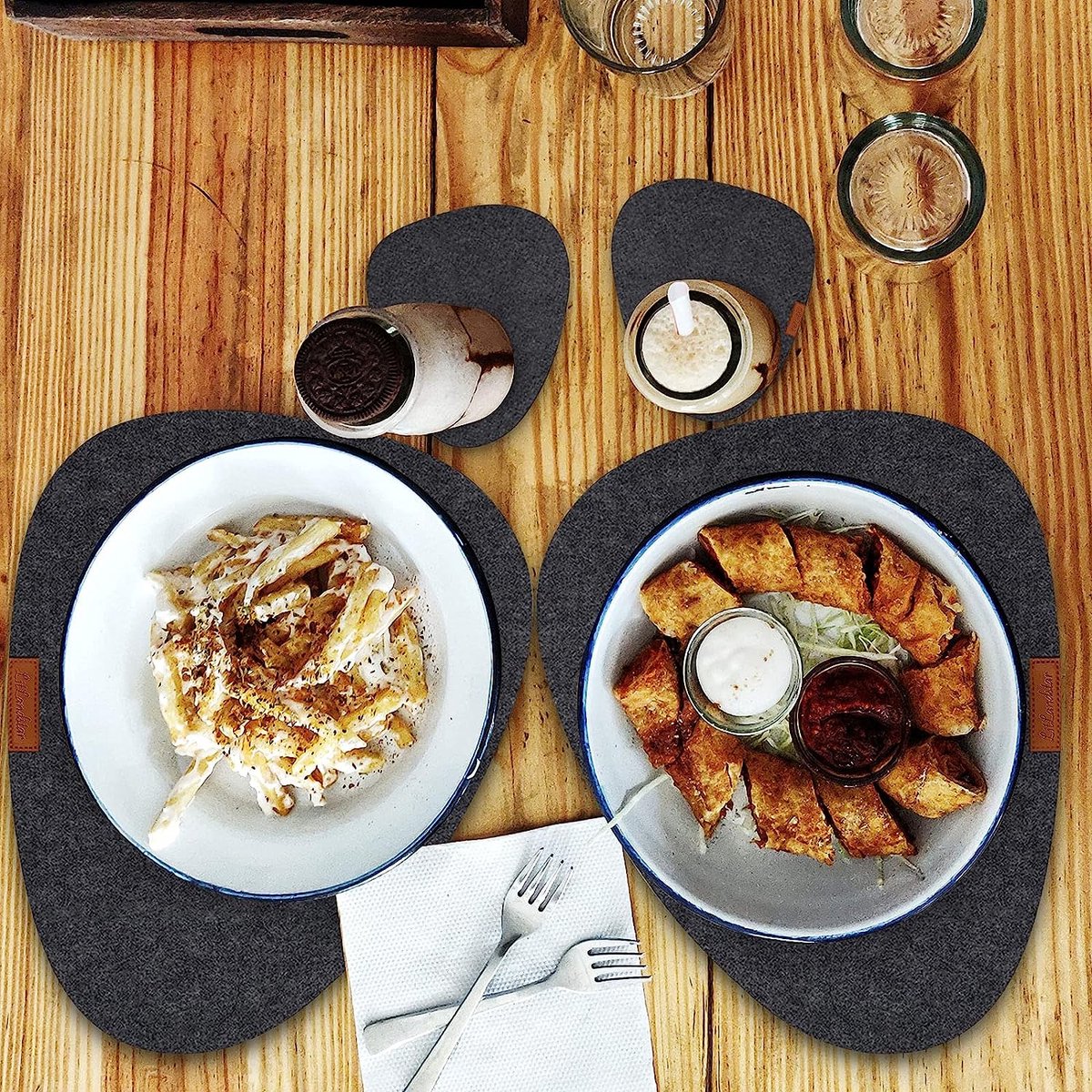 Vilten placemats, onderzetters, set van 12 stuks, hittebestendige antislip placemats voor thuis en restaurant, wasbare placemats, 6 onderzetters (donkergrijs) — cadeau in Wonen & Interieur - foto 4