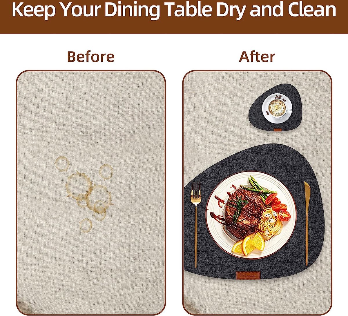 Vilten placemats, onderzetters, set van 12 stuks, hittebestendige antislip placemats voor thuis en restaurant, wasbare placemats, 6 onderzetters (donkergrijs) — cadeau in Wonen & Interieur - foto 7