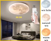 Levabe - Moderne Maan Led Plafondlamp - Dimbare - Glans - Maanlamp - Woonkamer - Slaapkamer - afstandsbediening - Plafond licht - 38CM