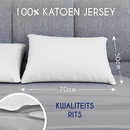 Taies d'oreiller (Set de 2) - Pour Coussins 50 x 70 cm - Katoen Wit 100%  Jersey Katoen