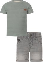 Koko Noko - Kledingset - Jongens - Short Grey Jeans - Shirt Dusty Green - Maat 128