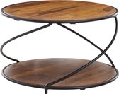 Table basse Rootz 58x58x35 cm en bois de sheesham massif - Table basse métal ronde - Table salon Design table basse solide - Petite table d'appoint salon moderne avec rangements