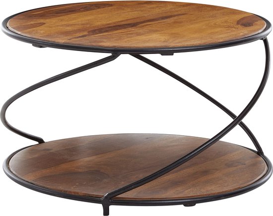 Rootz Salontafel - Ronde metalen salontafel - Moderne woonkamertafel met opbergruimte - Kleine bijzettafel - Massief Sheeshamhout - 58x58x35 cm