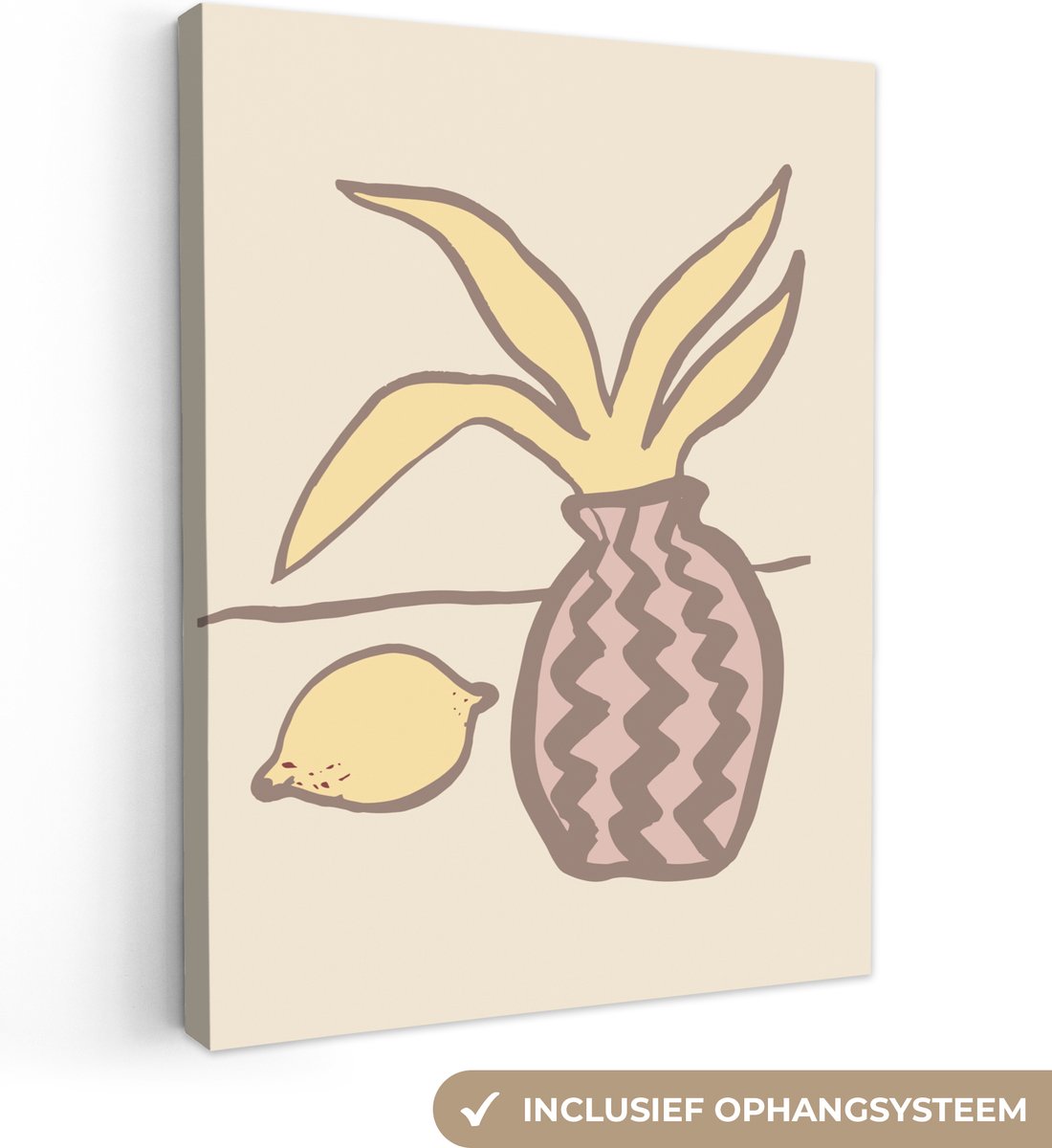 Canvas Schilderij Ananas - Citroen - Fruit - Abstract - 60x80 cm - Wanddecoratie