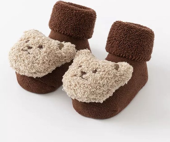 Antislip beren sokken baby/peuter - Caramel - 0-1 Jaar