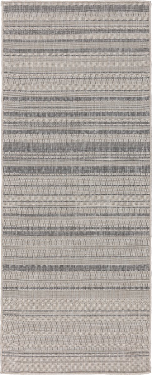 Vloerkleed voor binnen en buiten, Antislip, Balkon Terras Keuken, Gestreept -Lichtgrijs - 80cm x 220cm - UV- en Weersbestendig, Modern Tuintapijt