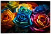Dibond - Boeket van Rozen in Meerdere Felle Kleuren - 60x40 cm Foto op Aluminium (Met Ophangsysteem)