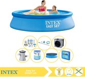 Intex Easy Set Zwembad - Opblaaszwembad - 244x61 cm - Inclusief Afdekzeil, Onderhoudspakket, Filter, Onderhoudsset, Zwembadtegels en Warmtepomp CP