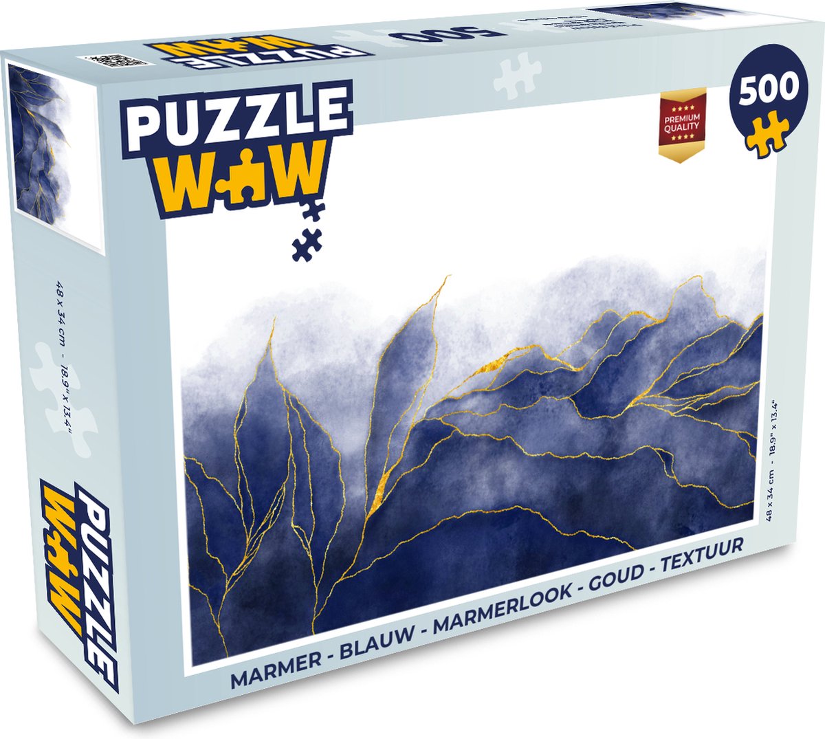 Puzzel Marmer - Blauw - Marmerlook - Goud - Textuur - Legpuzzel - Puzzel 500 stukjes