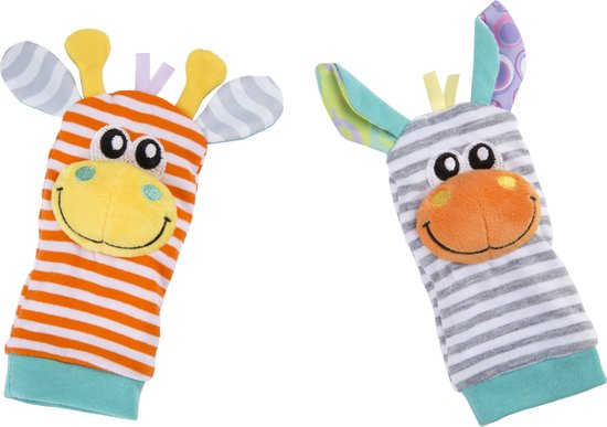 Playgro Jungle Pols- en Voetrammelaarset Zebra & Giraf - Set van 4 stuks, 2 polsbandjes en 2 rammelsokjes van Playgro — afbeelding 2