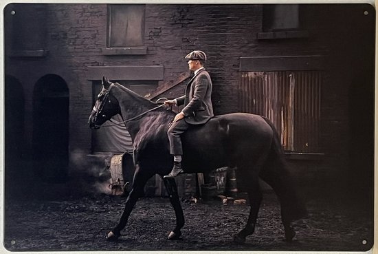 Thomas Shelby op paard Peaky Blinders Reclamebord van metaal METALEN-WANDBORD - MUURPLAAT - VINTAGE - RETRO - HORECA- BORD-WANDDECORATIE -TEKSTBORD - DECORATIEBORD - RECLAMEPLAAT - WANDPLAAT - NOSTALGIE -CAFE- BAR -MANCAVE- KROEG- MAN CAVE