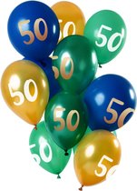 Folat - Ballonnen 50 Jaar Blauw-Groen-Goud 30 cm - 12 stuks