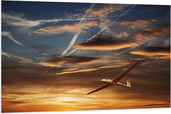 Vlag - Wit Zweefvliegtuig Vliegend tijdens Zonsondergang - 120x80 cm Foto op Polyester Vlag