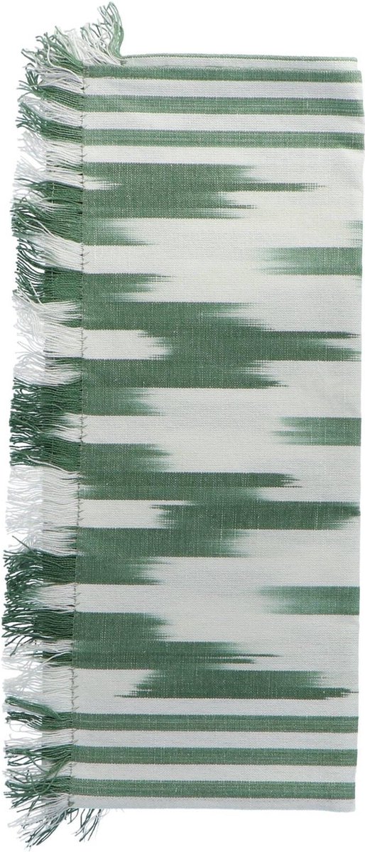 Teixits Vicens - Tafelloper rafelrand Green Olive motief 50 150x48cm - Tafellopers