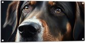 Tuinposter – Close-up van Kop van Bruin met Zwarte Hond - 100x50 cm Foto op Tuinposter (wanddecoratie voor buiten en binnen)