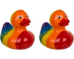 Rubber badeendje - 2x - Gay Pride/regenboog thema kleuren - badkamer artikelen