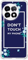 Shockproof Case OnePlus 11 Smartphonehoesje met transparante rand Flowers Blue Don't Touch My Phone