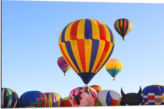 Dibond - Zee van Kleurrijke Luchtballonnen - 90x60 cm Foto op Aluminium (Met Ophangsysteem)