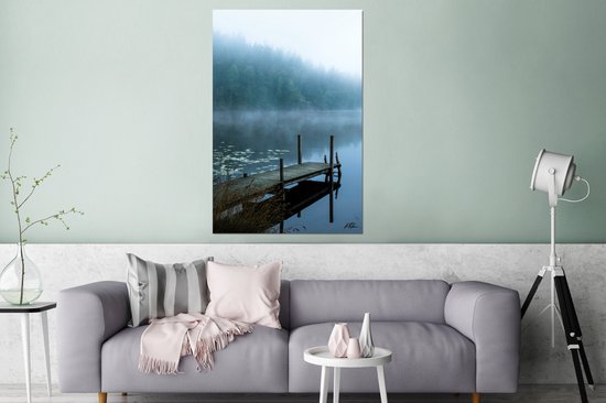 Tableau aluminium 80x120 cm - Décoration murale métal - Nature - Lac - Forêt - Brume - Décoration murale métal salon - Décoration industrielle - Photo sur dibond - Accessoires industriels chambre