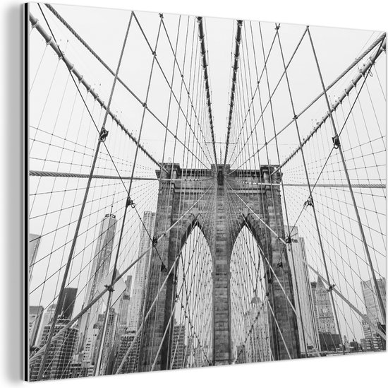 Wanddecoratie Metaal - Aluminium Schilderij Industrieel - Brooklyn Bridge - Brug - Architectuur - Gebouw - 80x60 cm - Dibond - Foto op aluminium - Industriële muurdecoratie - Voor de woonkamer/slaapkamer