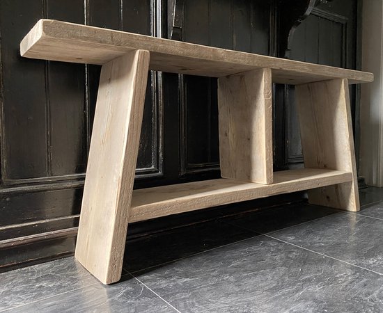 Banc en bois d'échafaudage 100 cm avec 2 compartiments - chute de bois - bois usagé - 100x19,5x47 cm