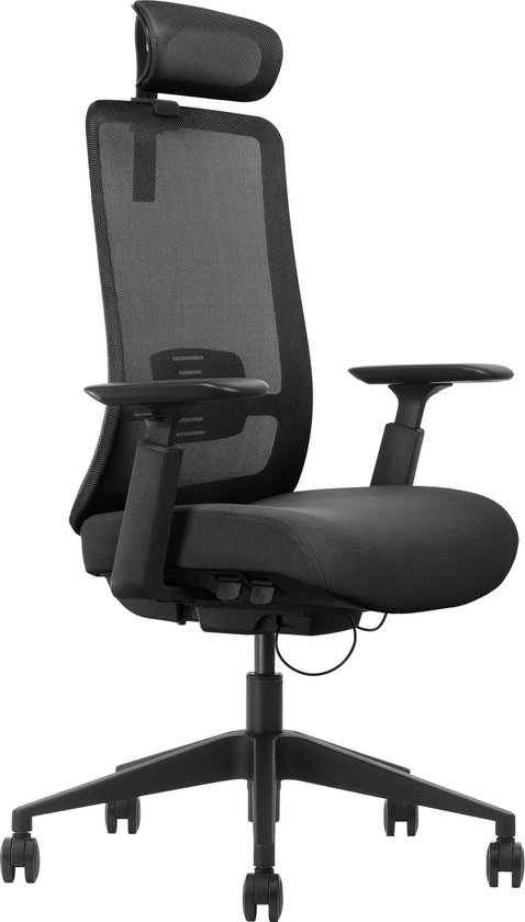Bureaustoel VANILLE+. Ergonomische, trendy bureaustoel met hoofdsteun in zwart en NEN-EN-1335 gecertificeerd! 5 jaar garantie op alle bewegende delen.