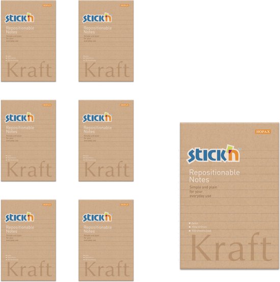 Foto: Stick n sticky notes schrift 152x101mm gelinieerd 6 stuks kraft papier 100 memoblaadjes