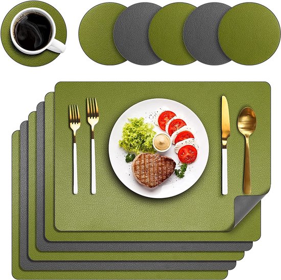 Placemats, 6delige set, dubbelzijdig afwasbaar, antislip, lederlook