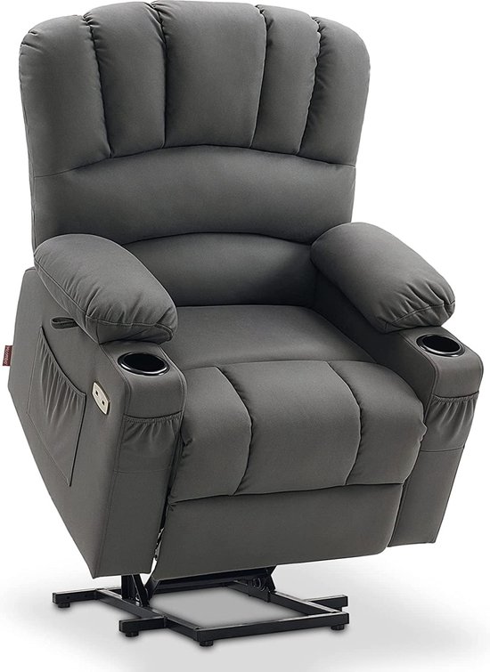 Mara Luxe Massagestoel - - Relaxstoel - Opstahulp - Warmtefunctie - Lig en trilfunctie - USB import - Afstandsbediening - Grijs - 85 x 85 x 111 cm