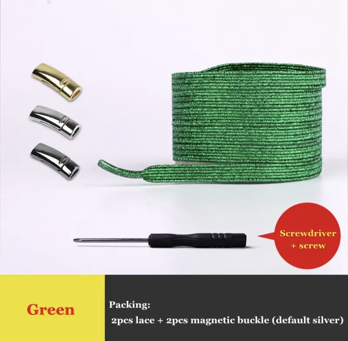 Groene glitter elastische veters met magnetische sluiting - Kinderen - Elastisch - Schoenveters - Kind - Makkelijke Sluiting - Gekleurd - Zelfsluitend - Strikken - Magneet - Kids - Green - Elastic - Cool - Jongen - Meisje - Glitter