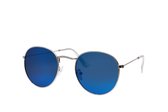 Lunettes de soleil rondes Hidzo Argent - UV 400 - Lunettes bleues - Comprend un étui à lunettes