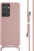 iMoshion Hoesje Geschikt voor Samsung Galaxy S21 Ultra Hoesje Met Koord - iMoshion Siliconen hoesje met koord - roze