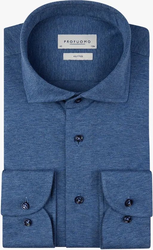 Profuomo - Knitted Jersey Overhemd Blauw - 43 - Heren - Slim-fit