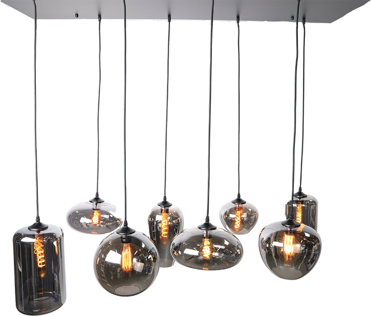Wezn 8 Licht Grote Hanglamp voor Boven de Eettafel - in Eetkamer - 8 Lichts - Zwart - Woonkamer - Slaapkamer - Keuken