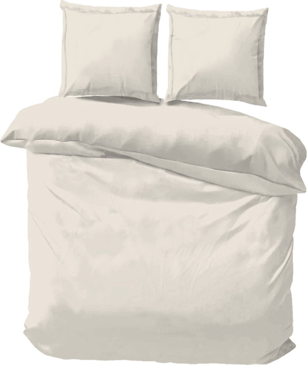 iSleep Satijn Katoen Dekbedovertrek Uni - Tweepersoons - 200x200/220 cm - Licht Beige