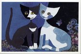 Rosina Wachtmeister - Vintage dubbele kaarten - Twee katten - Set van vijf dubbele kaarten met eco-katoen enveloppen