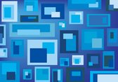 Fotobehang - Vlies Behang - Blauwe Rechthoeken - Kunst - 416 x 254 cm