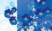 Fotobehang - Vlies Behang - Blauwe Bloemen Kunst - 208 x 146 cm