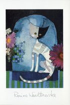 Rosina Wachtmeister - Vintage dubbele kaarten - Kat met bloemen 2 - Set van vijf dubbele kaarten met eco-katoen enveloppen