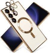 DMP Magnetisch telefoonhoesje geschikt voor Samsung Galaxy S23 Ultra - Geschikt voor MagSafe - TPU - Camerabescherming - Goud - ZT Accessoires