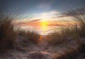 Papier peint photo - Papier peint intissé - Coucher de soleil sur les dunes et la plage au-dessus de la mer - 208 x 146 cm