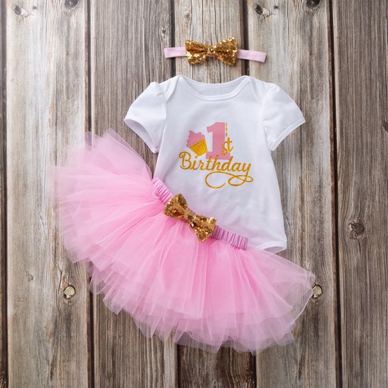outfit d'anniversaire fille 1 an - anniversaire première année - jolie jupe  tutu rose